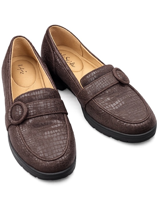 Life Stride Shoes - LifeStride Lolly Loafers Brown Crinkle Lug Sole Comfort 6.5 Preppy Classic